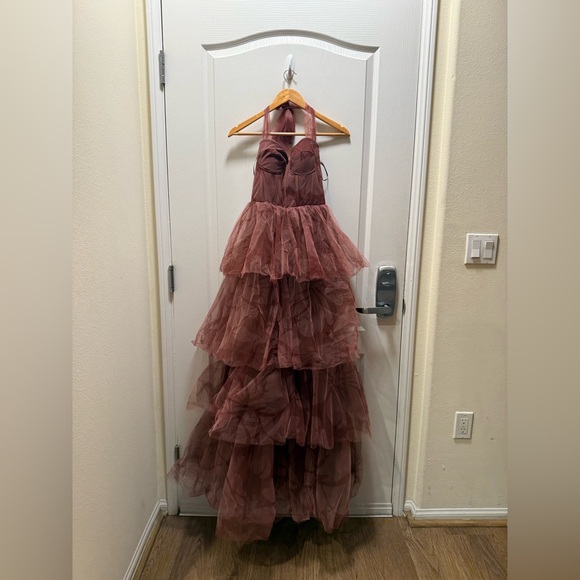 RoseVelvet Romantic Mauve Halter Tulle Tiered Gown Formal Dress size S Preloved - Picture 6 of 8